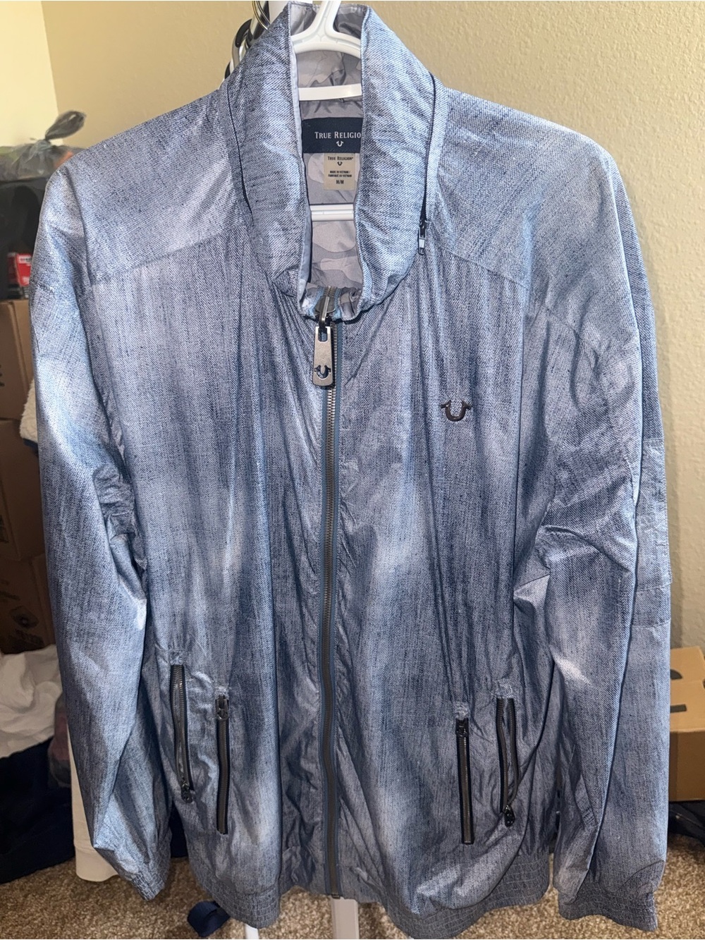 True Religion Men's Heathered Blue Zip Jacket